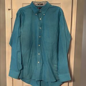 Chaps Classic Fit Oxford Wrinkle Free Long Sleeve Teal Turquoise Blue Shirt